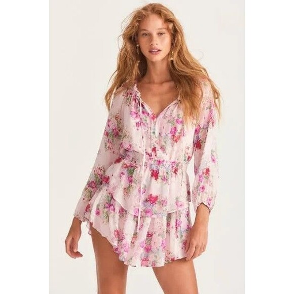 LoveShackFancy Popover Size XS Shimmering Springs Mini Floral Dress Pink - Picture 12 of 13